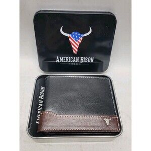 American Bison Men’s Black Brown Genuine Leather Bifold Wallet New